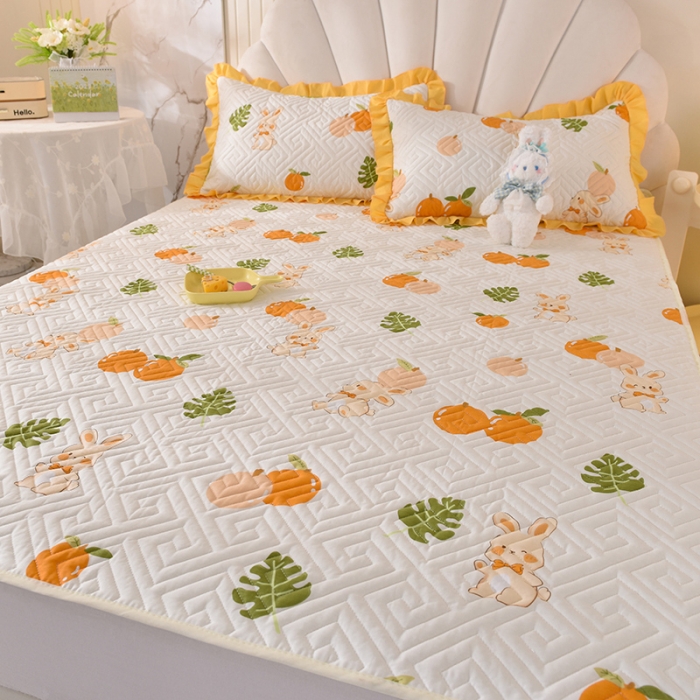 91家纺网 家纺一手货源 找家纺 美达家纺 新款全棉夹棉防滑可机洗床盖床垫全棉床垫直边软席款甜橙小兔