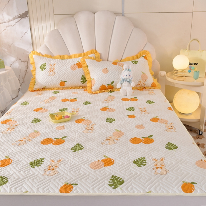 91家纺网 家纺一手货源 找家纺 美达家纺 新款全棉夹棉防滑可机洗床盖床垫全棉床垫直边软席款甜橙小兔