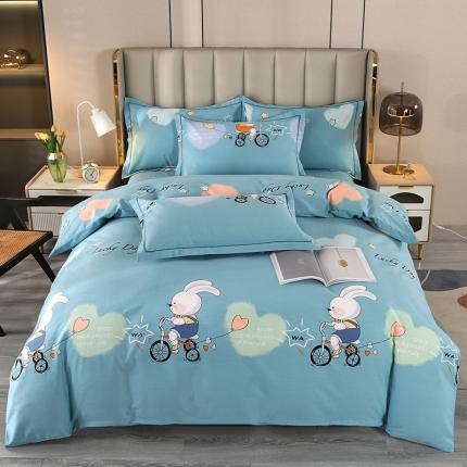 91家纺网 家纺一手货源 找家纺 橘姿 2023升级喷气全棉磨毛四件套纯棉四件套加厚直播 彼得兔蓝