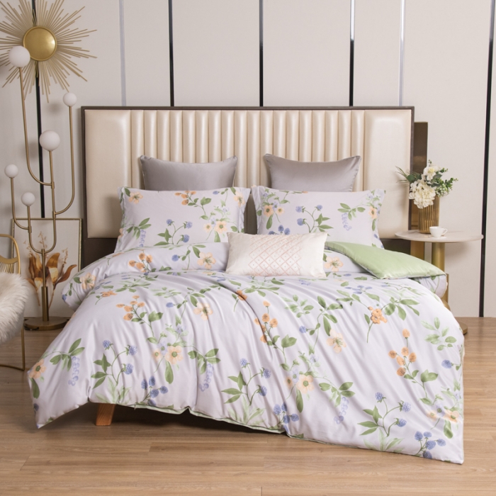 91家纺网 家纺一手货源 找家纺 氧家2025新款水洗天丝轻奢风印花四件套 丛林花影