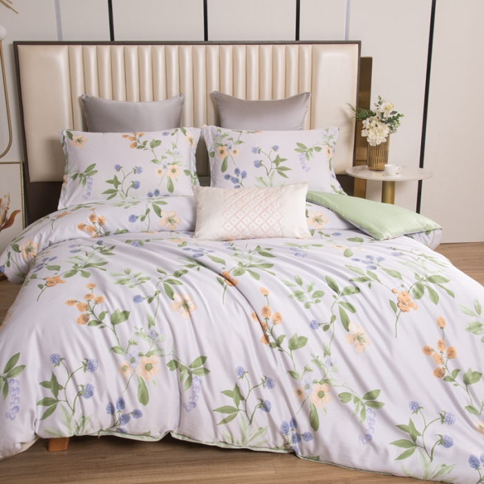 91家纺网 家纺一手货源 找家纺 氧家2025新款水洗天丝轻奢风印花四件套 丛林花影