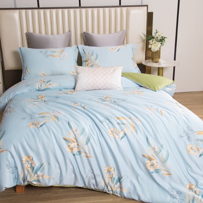 91家纺网 家纺一手货源 找家纺 氧家2025新款水洗天丝轻奢风印花四件套 陌上花开