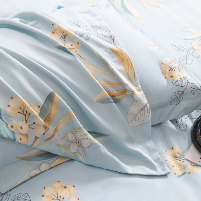 91家纺网 家纺一手货源 找家纺 氧家2025新款水洗天丝轻奢风印花四件套 陌上花开