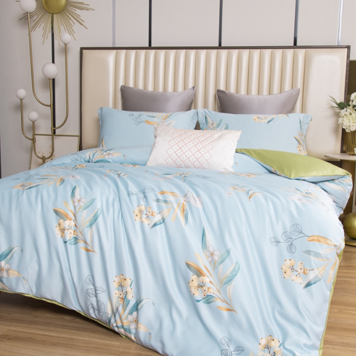 91家纺网 家纺一手货源 找家纺 氧家2025新款水洗天丝轻奢风印花四件套 陌上花开