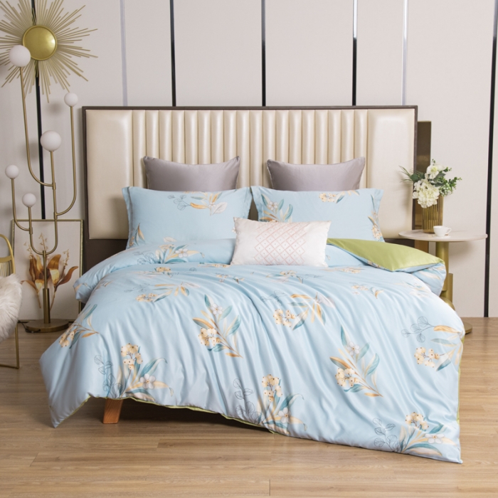 91家纺网 家纺一手货源 找家纺 氧家2025新款水洗天丝轻奢风印花四件套 陌上花开