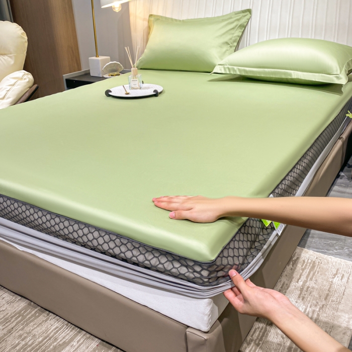 91家纺网 家纺一手货源 找家纺 A类透气50支贡缎高支床笠三件套单件纯棉床罩床垫防滑保护罩 路易斯-艾绿