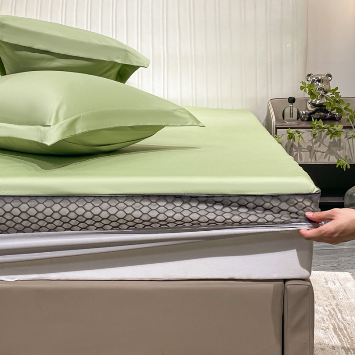 91家纺网 家纺一手货源 找家纺 A类透气50支贡缎高支床笠三件套单件纯棉床罩床垫防滑保护罩 路易斯-艾绿