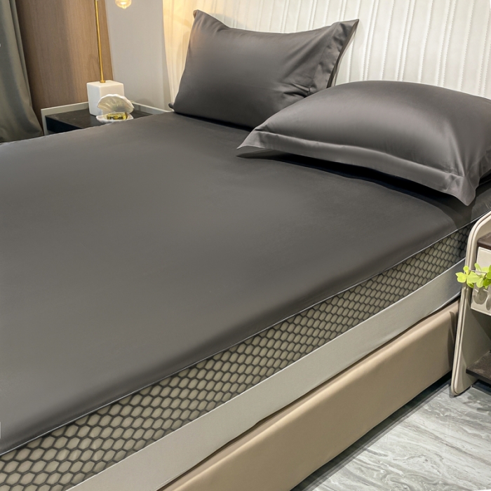 91家纺网 家纺一手货源 找家纺 A类透气50支贡缎高支床笠三件套单件纯棉床罩床垫防滑保护罩 路易斯-帝王灰