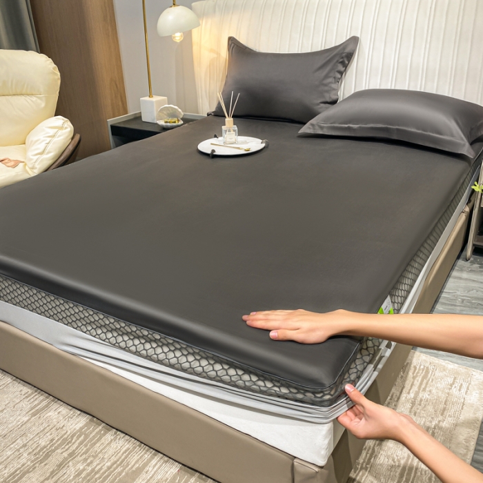 91家纺网 家纺一手货源 找家纺 A类透气50支贡缎高支床笠三件套单件纯棉床罩床垫防滑保护罩 路易斯-帝王灰