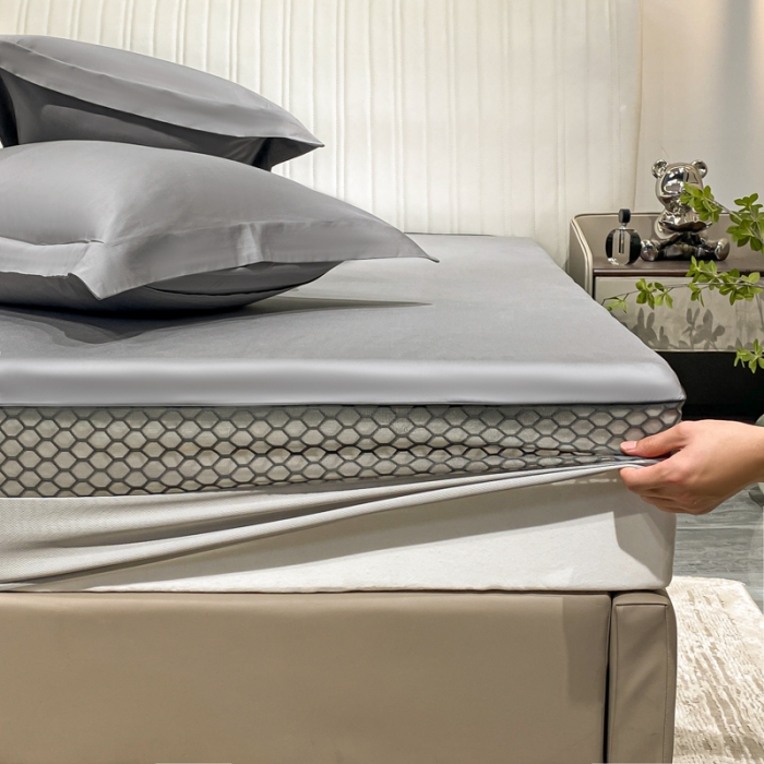 91家纺网 家纺一手货源 找家纺 A类透气50支贡缎高支床笠三件套单件纯棉床罩床垫防滑保护罩 路易斯-典雅灰