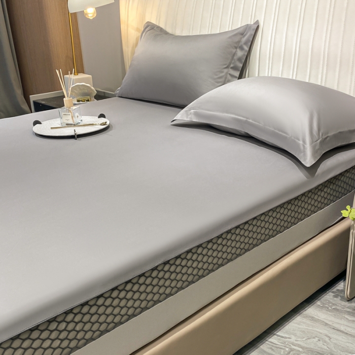 91家纺网 家纺一手货源 找家纺 A类透气50支贡缎高支床笠三件套单件纯棉床罩床垫防滑保护罩 路易斯-典雅灰