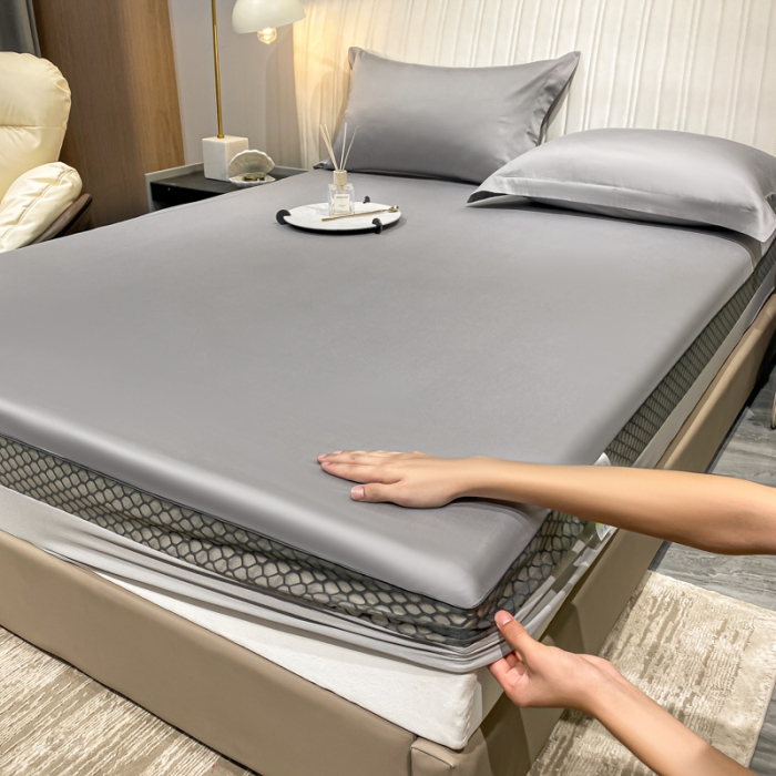 91家纺网 家纺一手货源 找家纺 A类透气50支贡缎高支床笠三件套单件纯棉床罩床垫防滑保护罩 路易斯-典雅灰