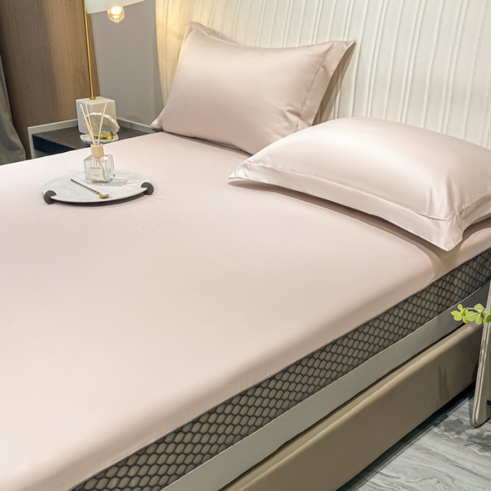 91家纺网 家纺一手货源 找家纺 A类透气50支贡缎高支床笠三件套单件纯棉床罩床垫防滑保护罩 路易斯-粉末白