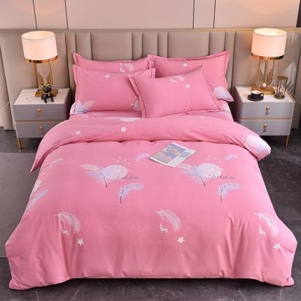 91家纺网 家纺一手货源 找家纺 橘姿 2023升级喷气全棉磨毛四件套纯棉四件套加厚直播 羽彩缤纷粉