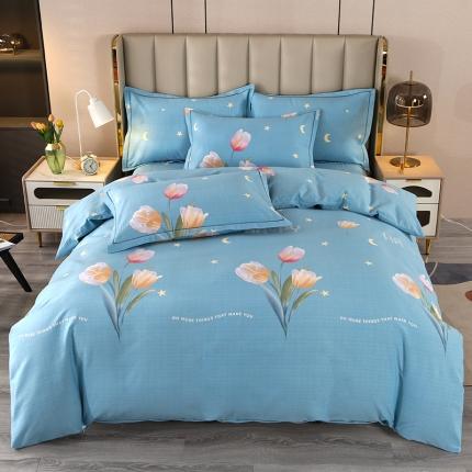 91家纺网 家纺一手货源 找家纺 橘姿 2023升级喷气全棉磨毛四件套纯棉四件套加厚直播 郁金花香兰