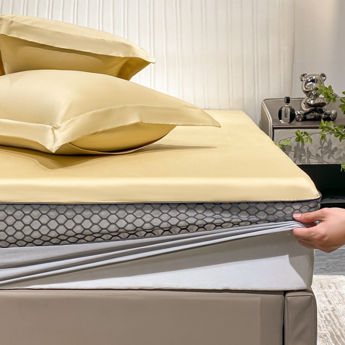 91家纺网 家纺一手货源 找家纺 A类透气50支贡缎高支床笠三件套单件纯棉床罩床垫防滑保护罩 路易斯-奶茶米