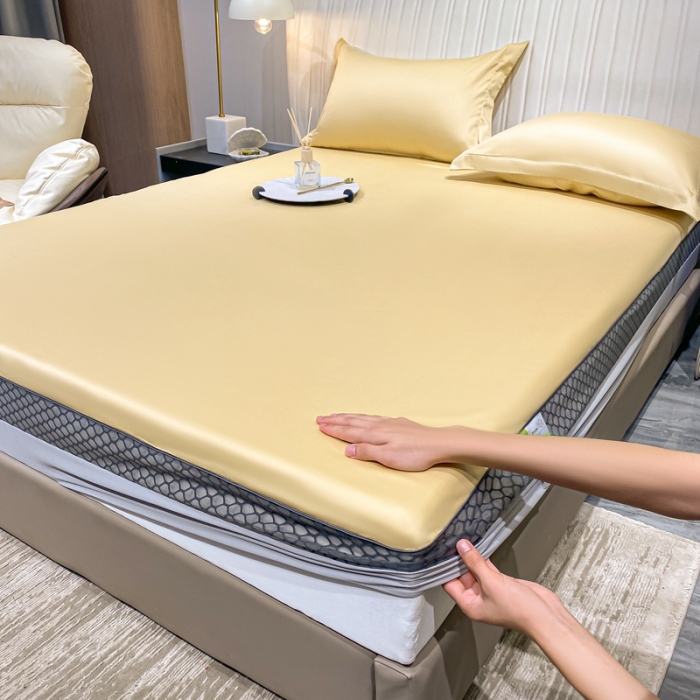 91家纺网 家纺一手货源 找家纺 A类透气50支贡缎高支床笠三件套单件纯棉床罩床垫防滑保护罩 路易斯-奶茶米