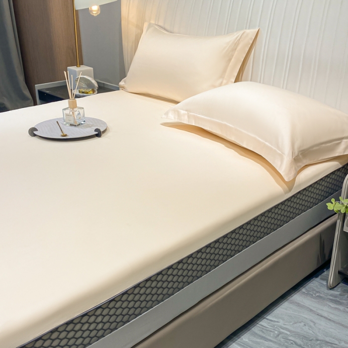 91家纺网 家纺一手货源 找家纺 A类透气50支贡缎高支床笠三件套单件纯棉床罩床垫防滑保护罩 路易斯-奶昔白