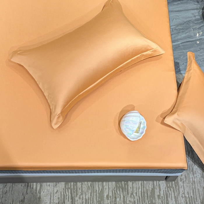 91家纺网 家纺一手货源 找家纺 A类透气50支贡缎高支床笠三件套单件纯棉床罩床垫防滑保护罩 路易斯-南瓜橘