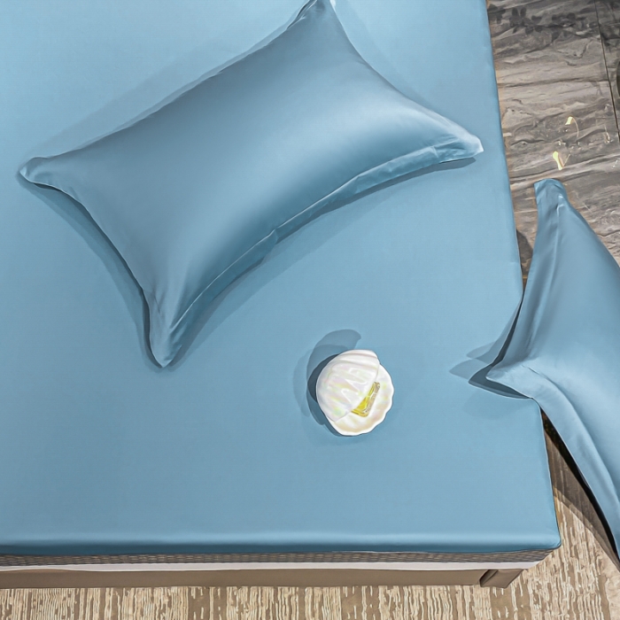 91家纺网 家纺一手货源 找家纺 A类透气50支贡缎高支床笠三件套单件纯棉床罩床垫防滑保护罩 路易斯-雾霾蓝