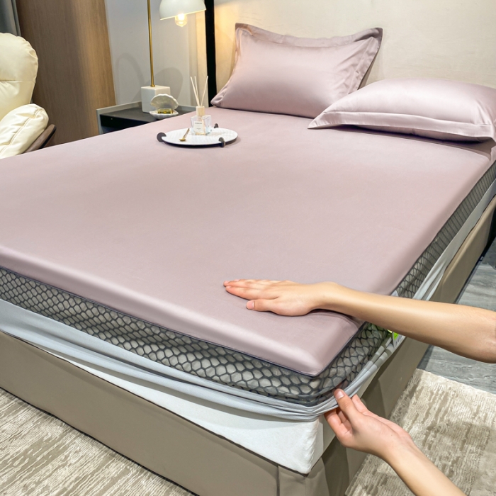 91家纺网 家纺一手货源 找家纺 A类透气50支贡缎高支床笠三件套单件纯棉床罩床垫防滑保护罩 路易斯-香芋紫