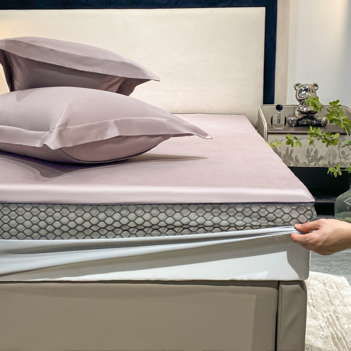 91家纺网 家纺一手货源 找家纺 A类透气50支贡缎高支床笠三件套单件纯棉床罩床垫防滑保护罩 路易斯-香芋紫