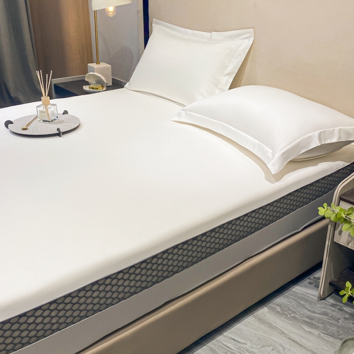 91家纺网 家纺一手货源 找家纺 A类透气50支贡缎高支床笠三件套单件纯棉床罩床垫防滑保护罩 路易斯-雪月白