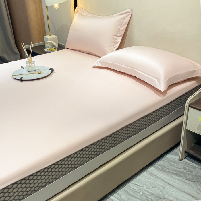 91家纺网 家纺一手货源 找家纺 A类透气50支贡缎高支床笠三件套单件纯棉床罩床垫防滑保护罩 路易斯-玉颜粉