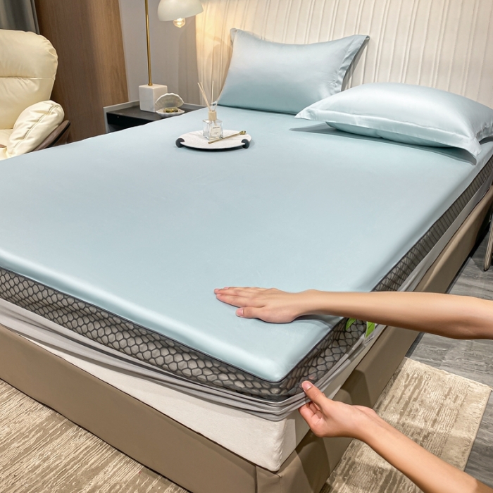 91家纺网 家纺一手货源 找家纺 A类透气50支贡缎高支床笠三件套单件纯棉床罩床垫防滑保护罩 路易斯-郁兰