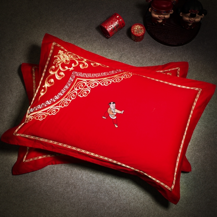 91家纺网 家纺一手货源 找家纺 慕她婚庆四件套大红色大花结婚全棉纯棉刺绣花多件套直播 百子迎亲