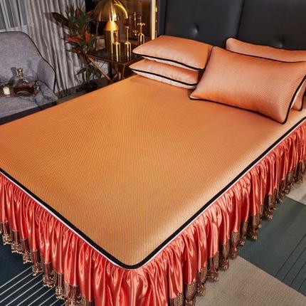 91家纺网 家纺一手货源 找家纺 恋尚 2024新款冰藤软凉席床裙款三件套（可脱卸） 欧雅- 橙