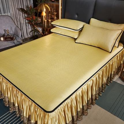 91家纺网 家纺一手货源 找家纺 恋尚 2024新款冰藤软凉席床裙款三件套（可脱卸） 欧雅- 金槟