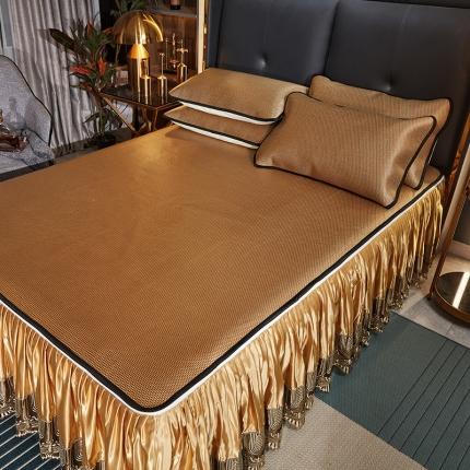 91家纺网 家纺一手货源 找家纺 恋尚 2024新款冰藤软凉席床裙款三件套（可脱卸） 欧雅- 藤黄