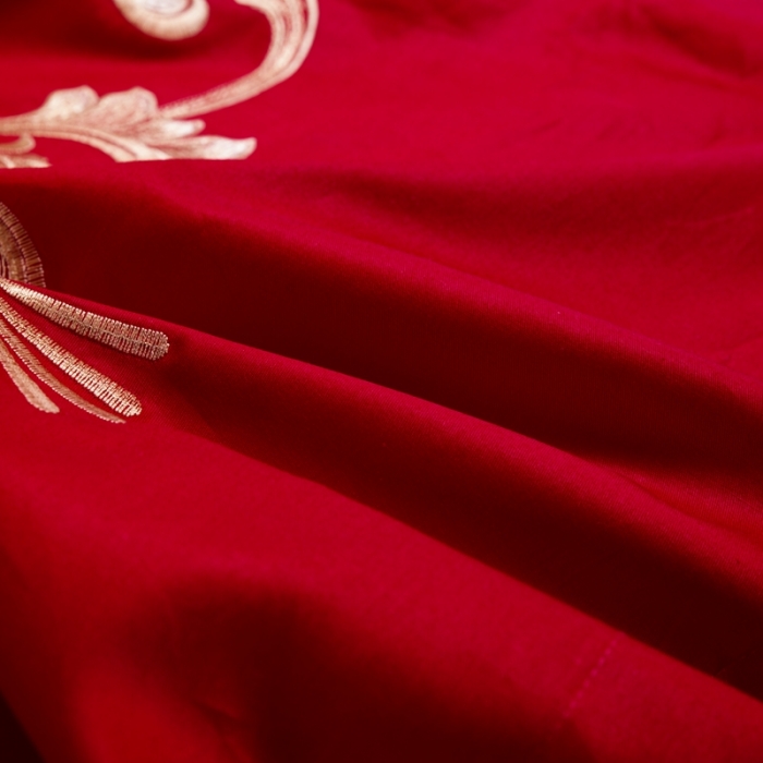 91家纺网 家纺一手货源 找家纺 慕她婚庆四件套大红色大花结婚全棉纯棉刺绣花多件套直播 花蔓喜多大红