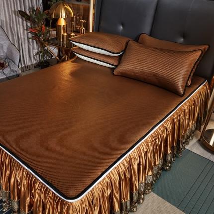 91家纺网 家纺一手货源 找家纺 恋尚 2024新款冰藤软凉席床裙款三件套（可脱卸） 欧雅-藤咖