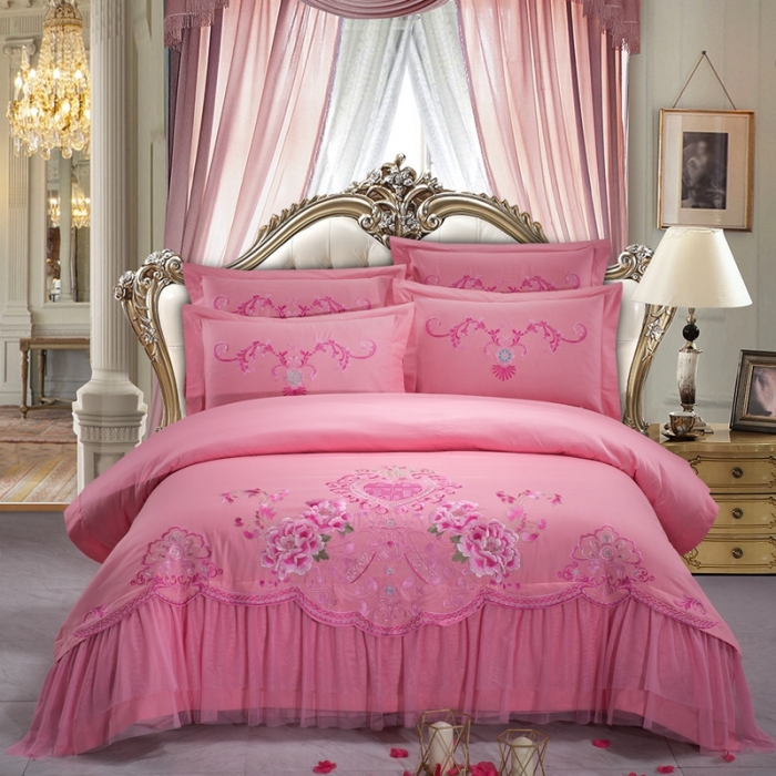 91家纺网 家纺一手货源 找家纺 慕她婚庆四件套大红色大花结婚全棉纯棉刺绣花多件套直播 花蔓喜多玉色