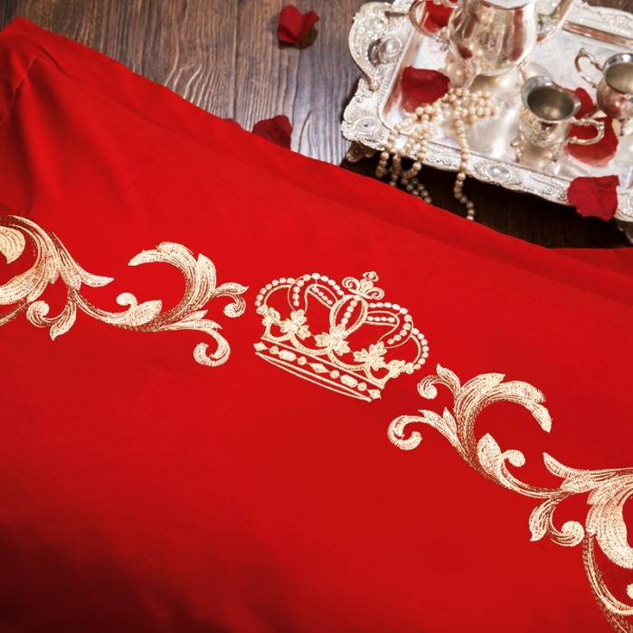 91家纺网 家纺一手货源 找家纺 慕她婚庆四件套大红色大花结婚全棉纯棉刺绣花多件套直播 皇家婚礼