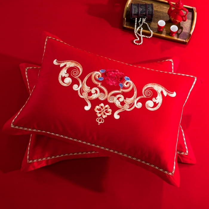 91家纺网 家纺一手货源 找家纺 慕她婚庆四件套大红色大花结婚全棉纯棉刺绣花多件套直播 皇室婚嫁