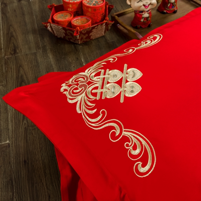 91家纺网 家纺一手货源 找家纺 慕她婚庆四件套大红色大花结婚全棉纯棉刺绣花多件套直播 佳人情浓