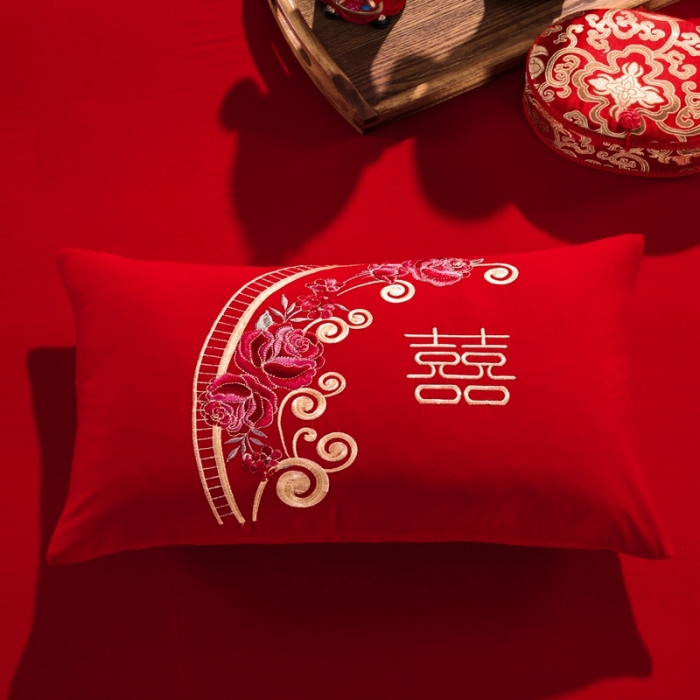 91家纺网 家纺一手货源 找家纺 慕她婚庆四件套大红色大花结婚全棉纯棉刺绣花多件套直播 浪漫婚礼大红