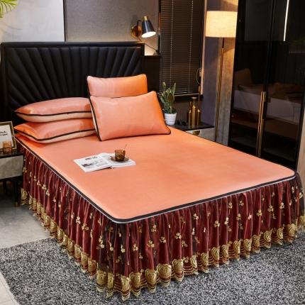 91家纺网 家纺一手货源 找家纺 恋尚 2024新款冰藤软凉席床裙款三件套（可脱卸） 萝蔓- 橙