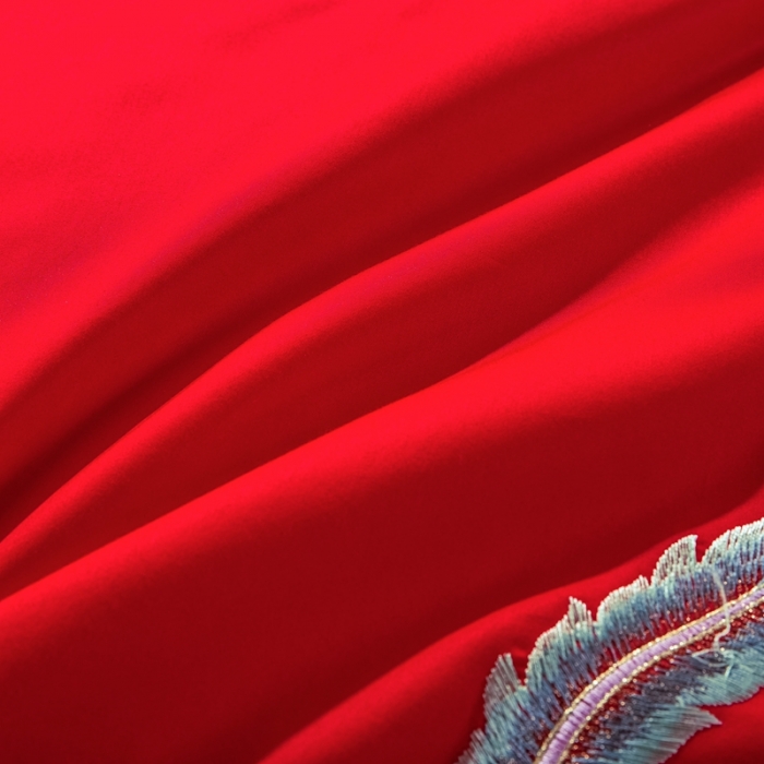 91家纺网 家纺一手货源 找家纺 慕她婚庆四件套大红色大花结婚全棉纯棉刺绣花多件套直播 龙凤成双