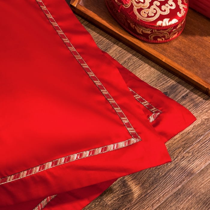 91家纺网 家纺一手货源 找家纺 慕她婚庆四件套大红色大花结婚全棉纯棉刺绣花多件套直播 龙凤成双