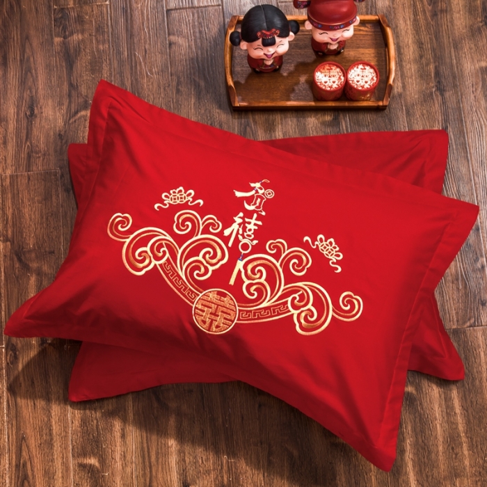 91家纺网 家纺一手货源 找家纺 慕她婚庆四件套大红色大花结婚全棉纯棉刺绣花多件套直播 龙凤贺喜