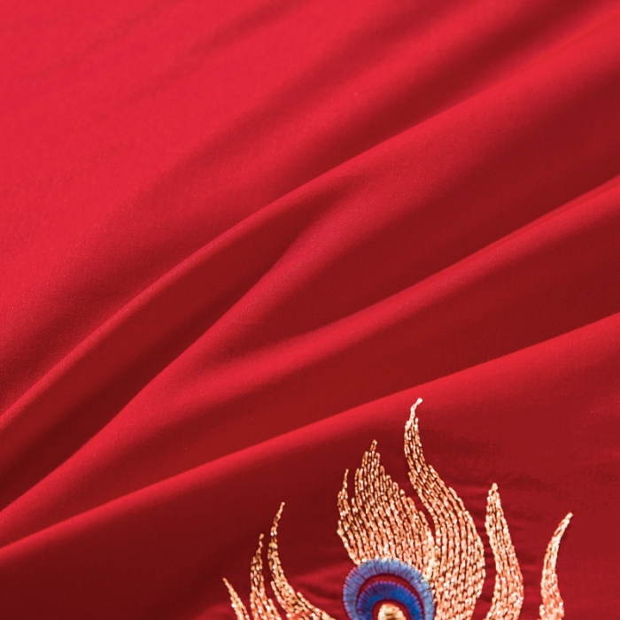 91家纺网 家纺一手货源 找家纺 慕她婚庆四件套大红色大花结婚全棉纯棉刺绣花多件套直播 龙凤贺喜