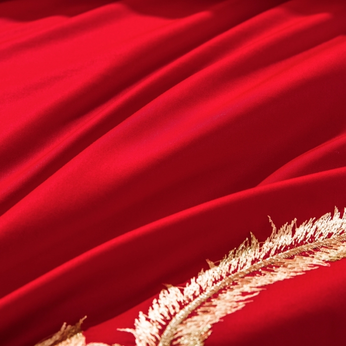 91家纺网 家纺一手货源 找家纺 慕她婚庆四件套大红色大花结婚全棉纯棉刺绣花多件套直播 龙凤齐眉