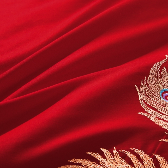 91家纺网 家纺一手货源 找家纺 慕她婚庆四件套大红色大花结婚全棉纯棉刺绣花多件套直播 龙腾凤舞