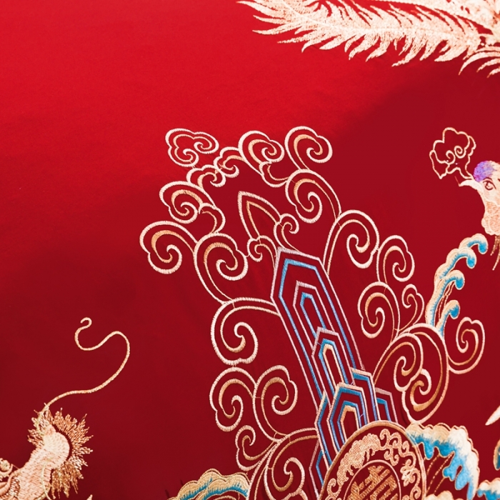 91家纺网 家纺一手货源 找家纺 慕她婚庆四件套大红色大花结婚全棉纯棉刺绣花多件套直播 龙腾凤舞