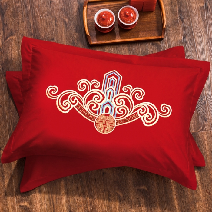 91家纺网 家纺一手货源 找家纺 慕她婚庆四件套大红色大花结婚全棉纯棉刺绣花多件套直播 龙腾凤舞