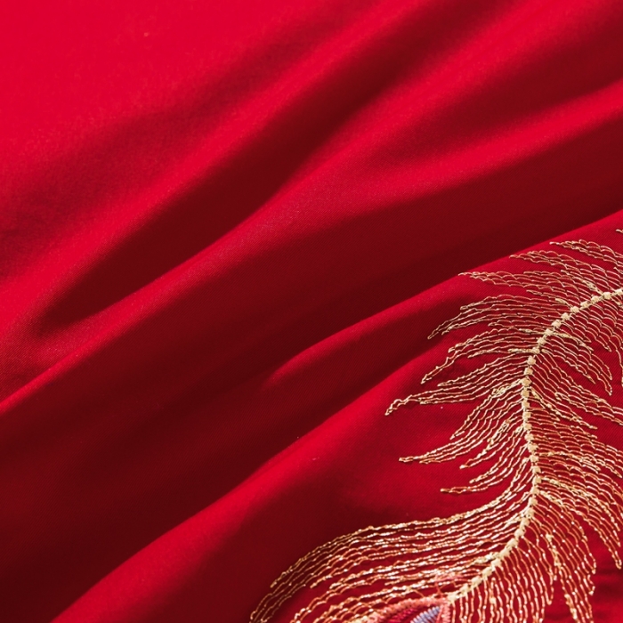 91家纺网 家纺一手货源 找家纺 慕她婚庆四件套大红色大花结婚全棉纯棉刺绣花多件套直播 盘龙戏凤